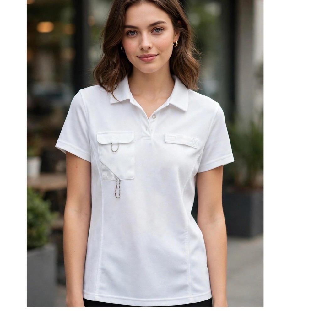 Gander Mtn Women's White Short Sleeve Polo Shirt Activewear Top